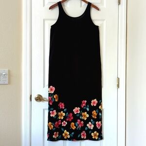 Jantzen 90's Vintage Floral Sleeveless Side Slit Swim Cover Up Midi Dress Black
